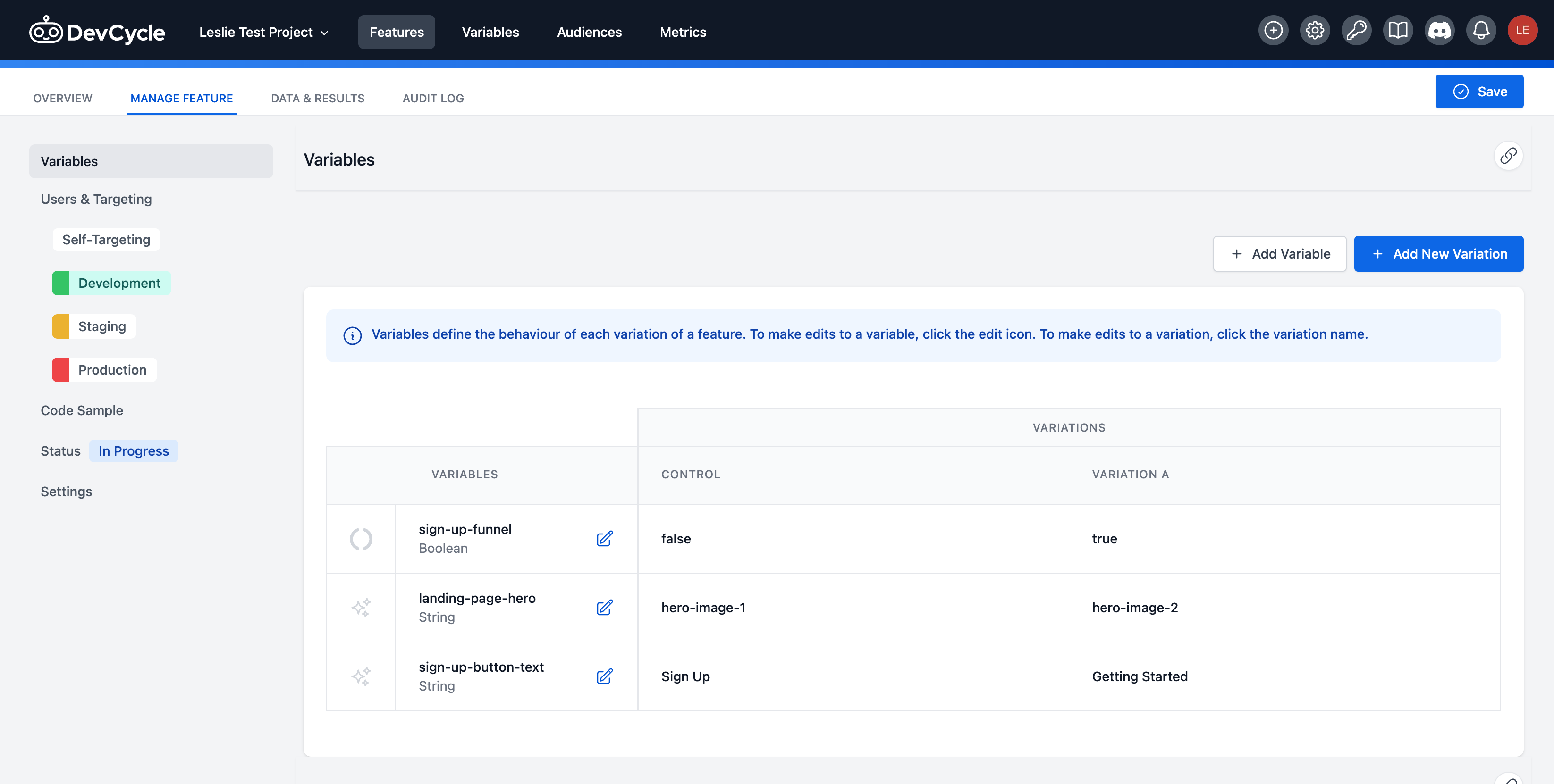 Image of Variables table